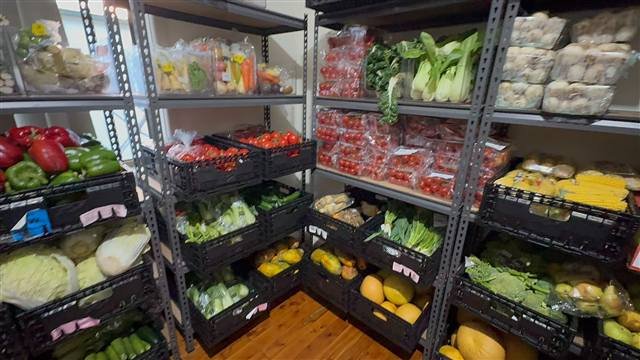 Shelves of fresh groceries and essential pantry supplies